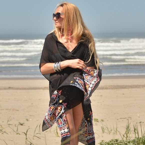 . Tops - Black Kimono with embroidered details
